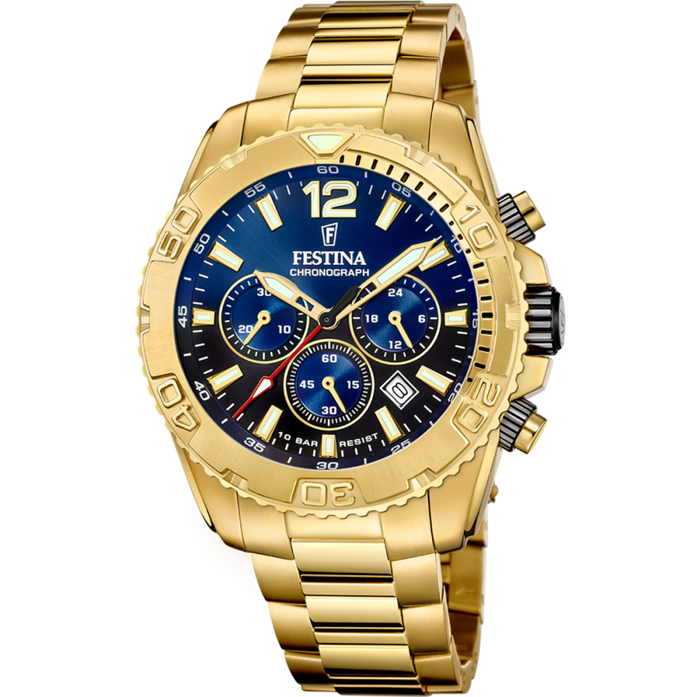 Festina Orologio Cronografo Acciaio Gold Quadrante Blu