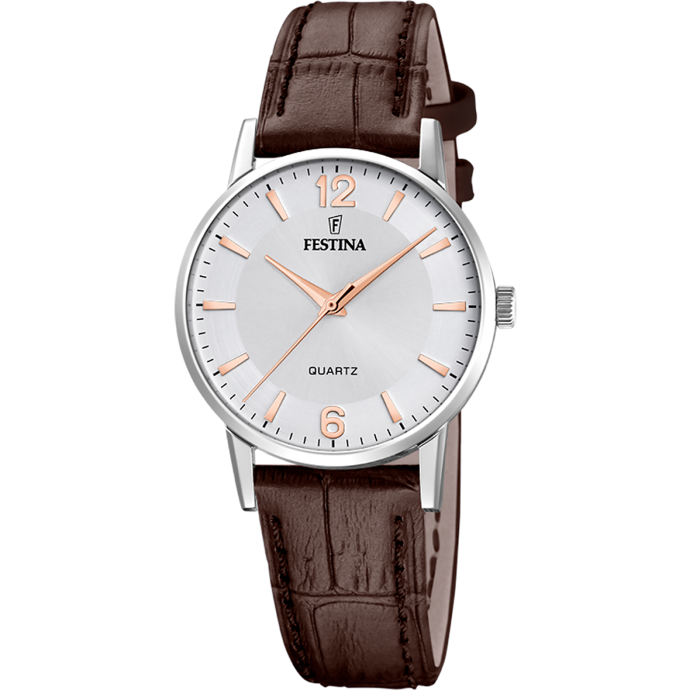 Festina Orologio Solo Tempo Acciaio Pelle Marrone