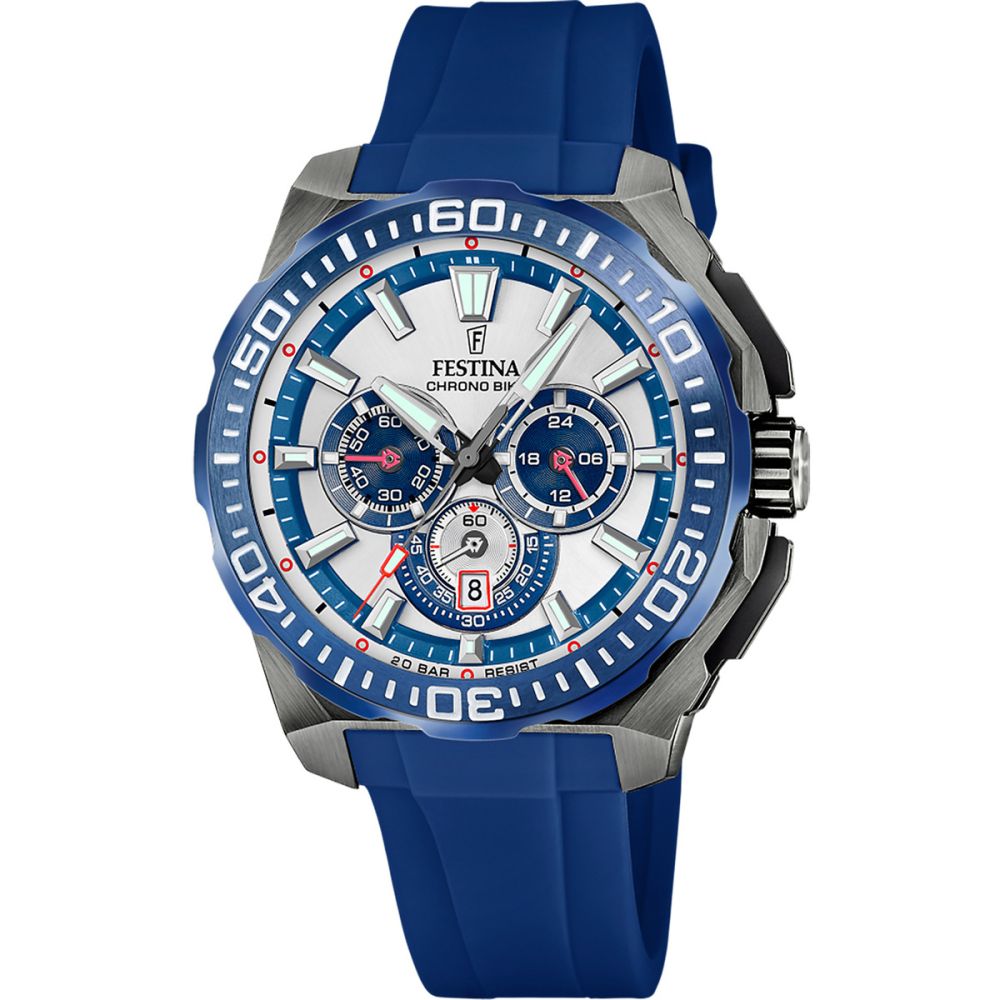 Festina Orologio Cronografo Acciaio Quadrante Silver-Blu