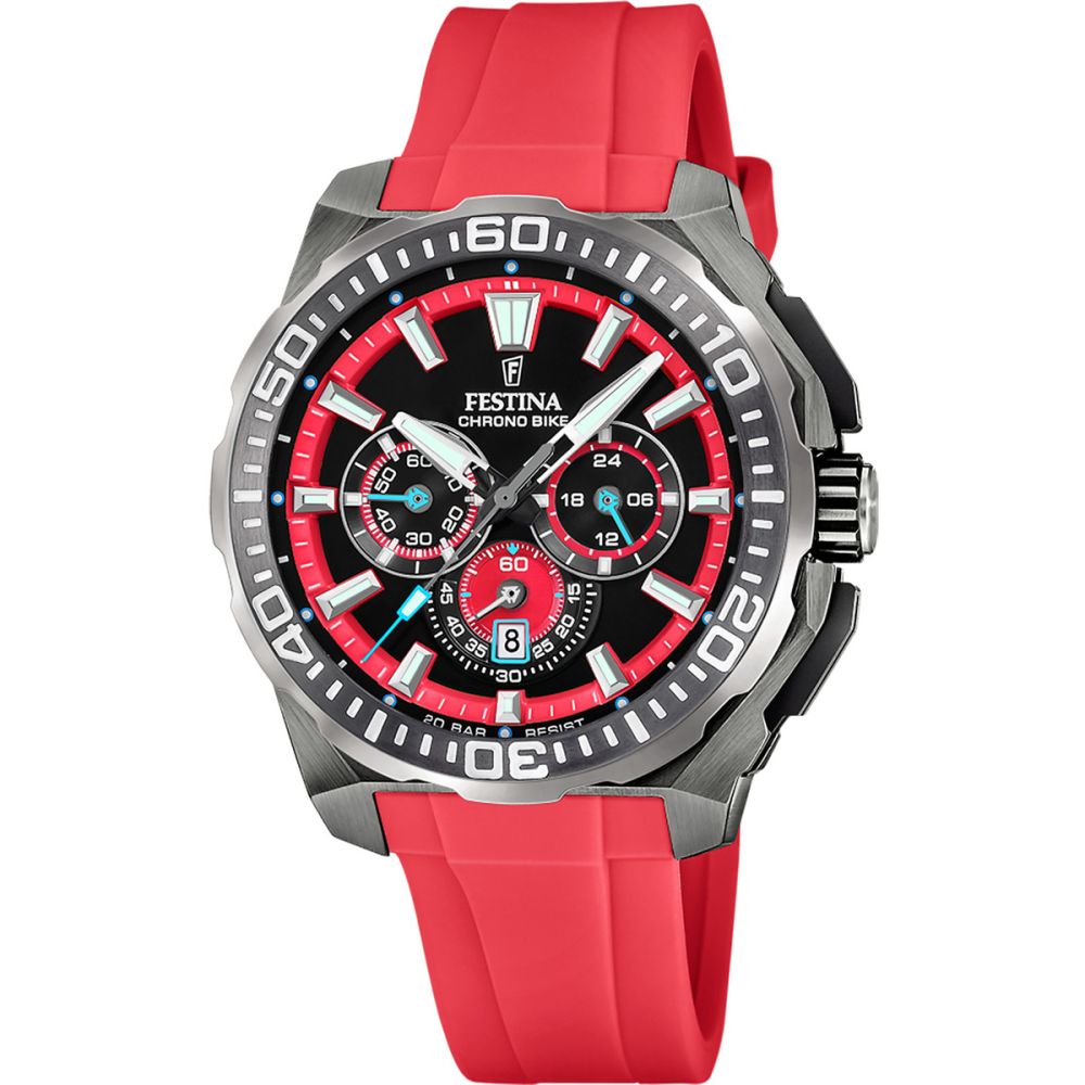 Festina Orologio Cronografo Acciaio Quadrante Nero-Rosso