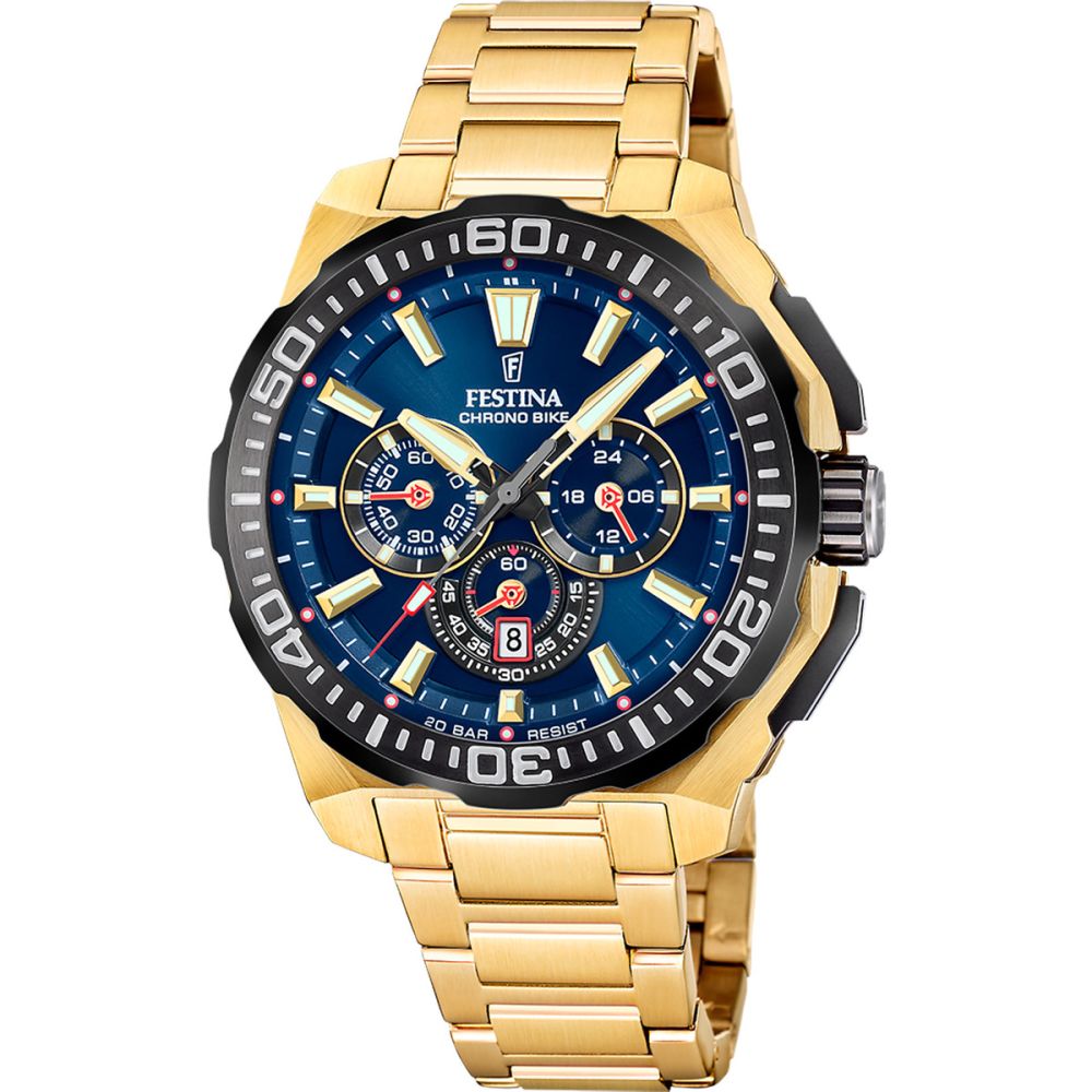 Festina Orologio Cronografo Acciaio Gold Quadrante Blu