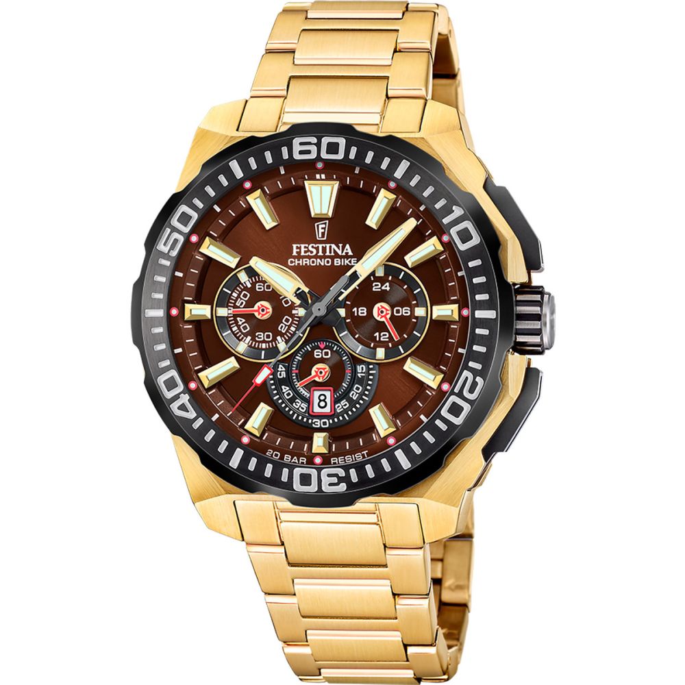 Festina Orologio Cronografo Acciaio Gold Quadrante Marrone