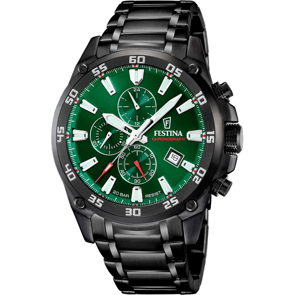 Festina Orologio Cronografo Acciaio Nero Quadrante Verde