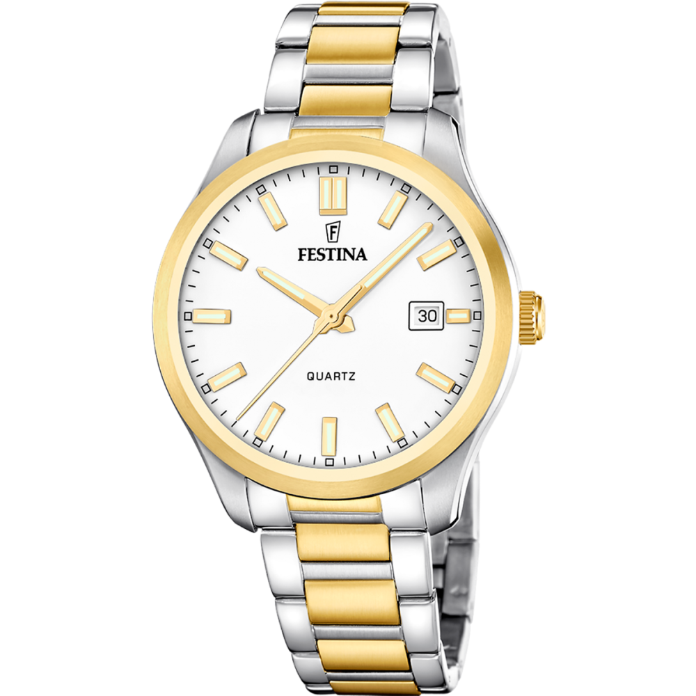Festina Orologio Solo Tempo Acciaio Bicolore Quadrante Bianco