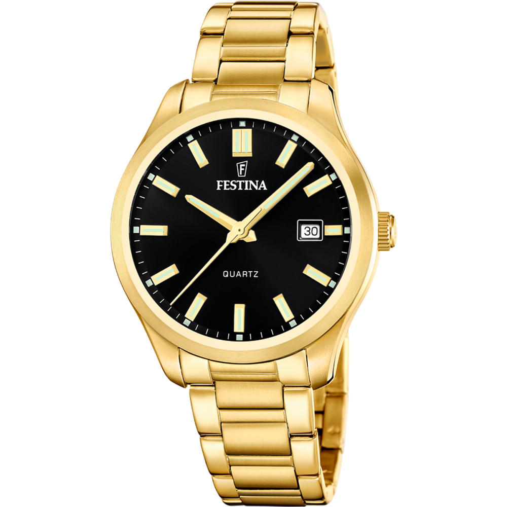 Festina Orologio Solo Tempo Acciaio Gold Quadrante Nero