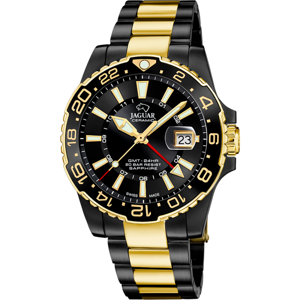 Jaguar Orologio Solo Tempo Gmt Acciaio Nero-Gold Quadrante Nero