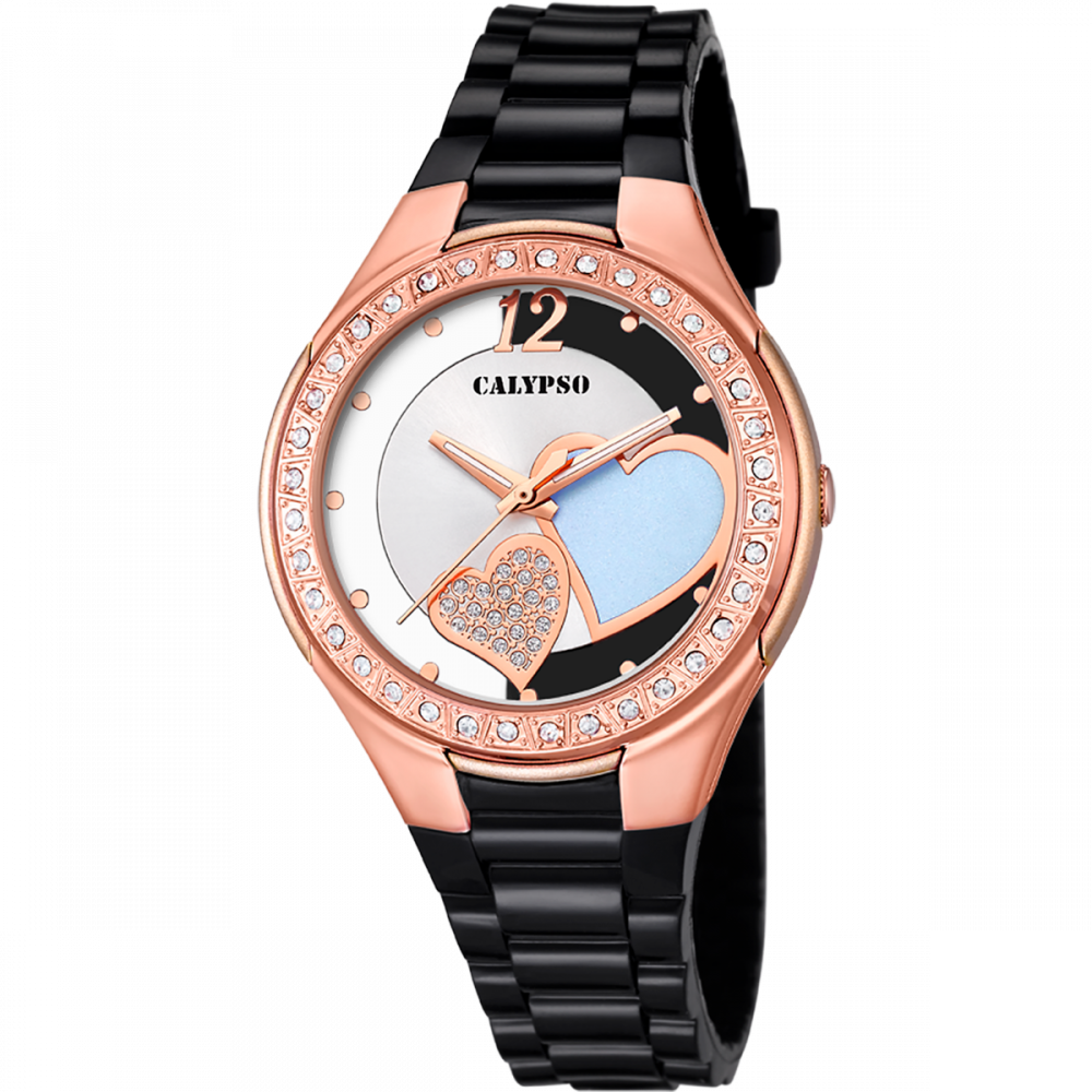 Calypso Orologio Solo tempo Donna Gomma Nero-Rosè