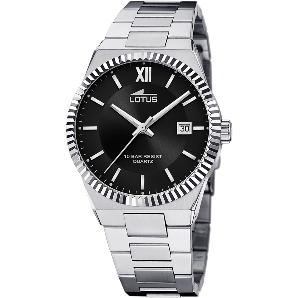 Lotus Orologio Acciaio Solo Tempo Quadrante Nero