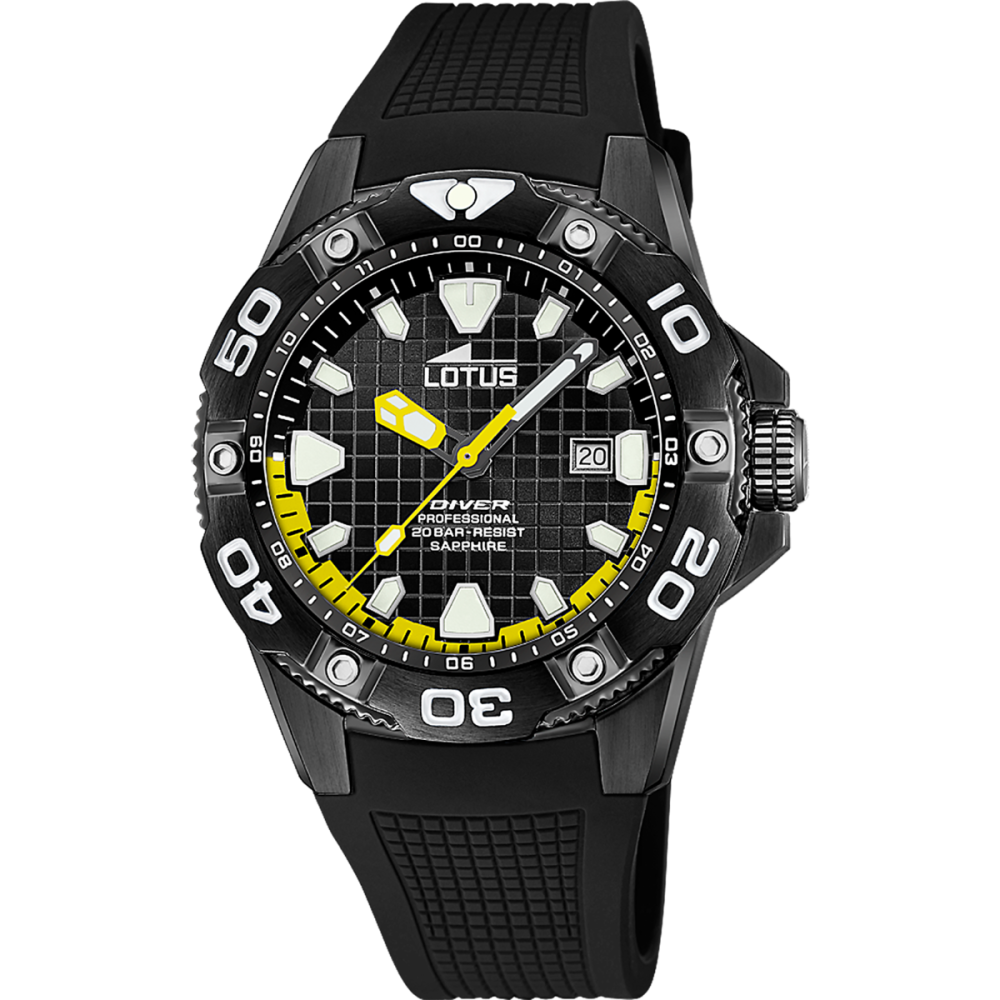  Lotus Orologio Solo Tempo Diver Acciaio Nero e Silicone