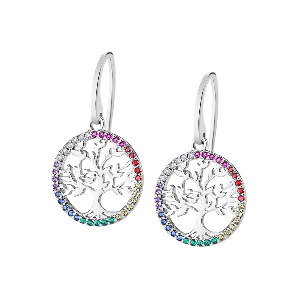 Lotus Orecchini Argento Albero Della Vita Zirconi Multicolor