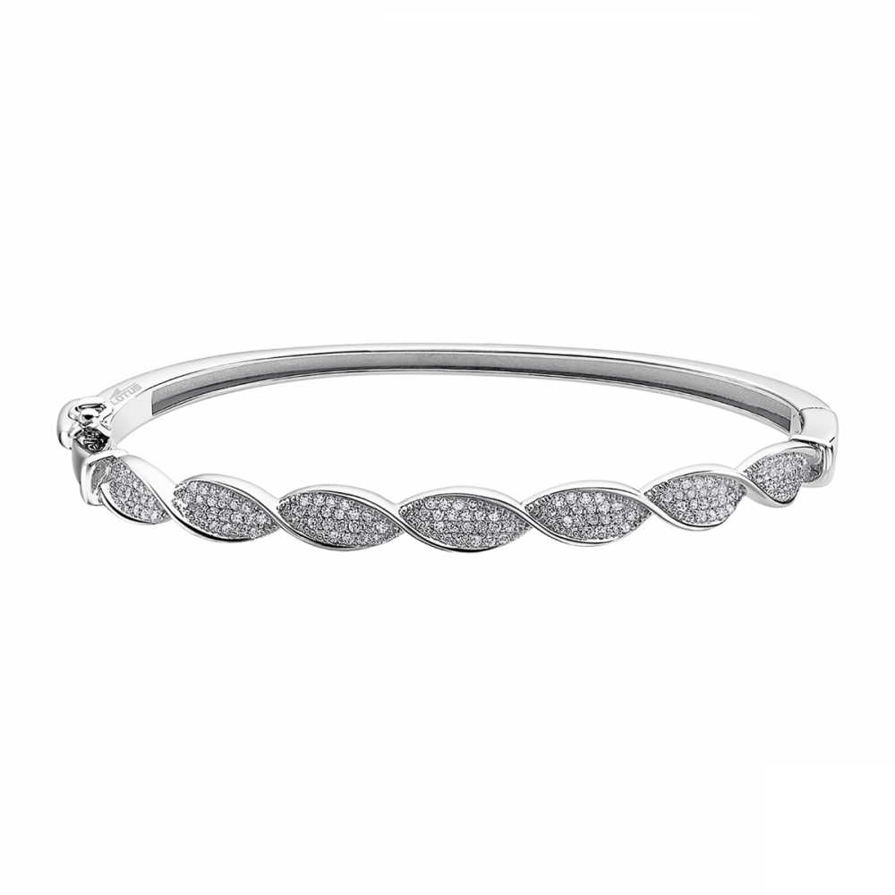 Lotus Bracciale Rigido Argento Intreccio Con Zirconi