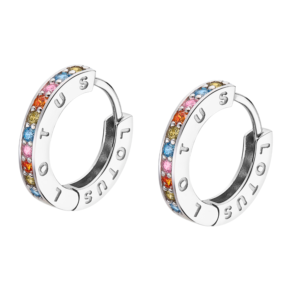 Lotus Orecchini Cerchio Argento Cristalli Multicolor