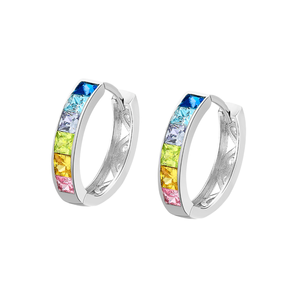 Lotus Orecchini Cerchio Argento Cristalli Multicolor