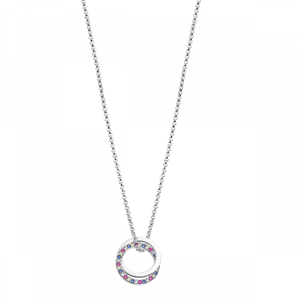 Lotus Collana Argento Rodiato Pendente Zirconi Multicolor