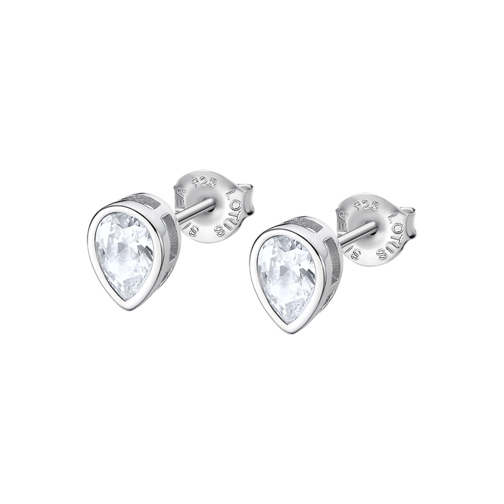 Lotus Orecchini Lobo Argento Rodiato Cristallo Bianco