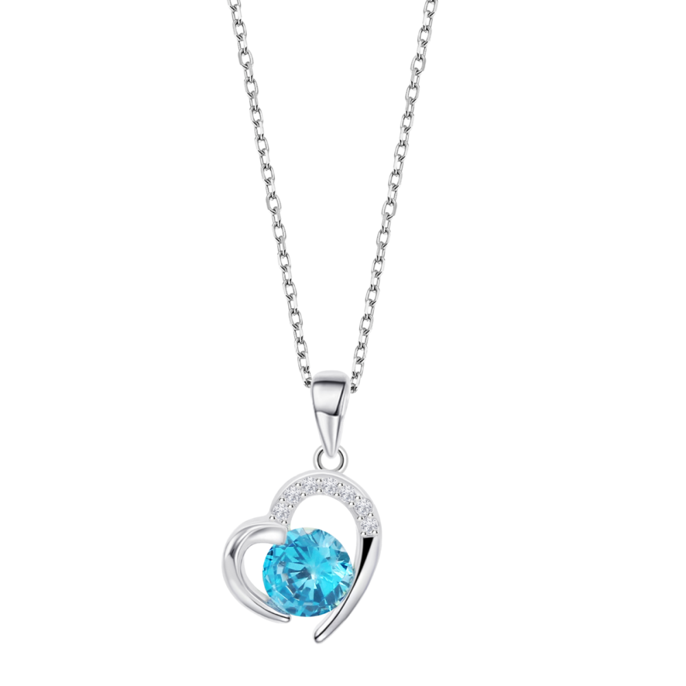 Lotus Collana Argento Cuore Zircone Celeste