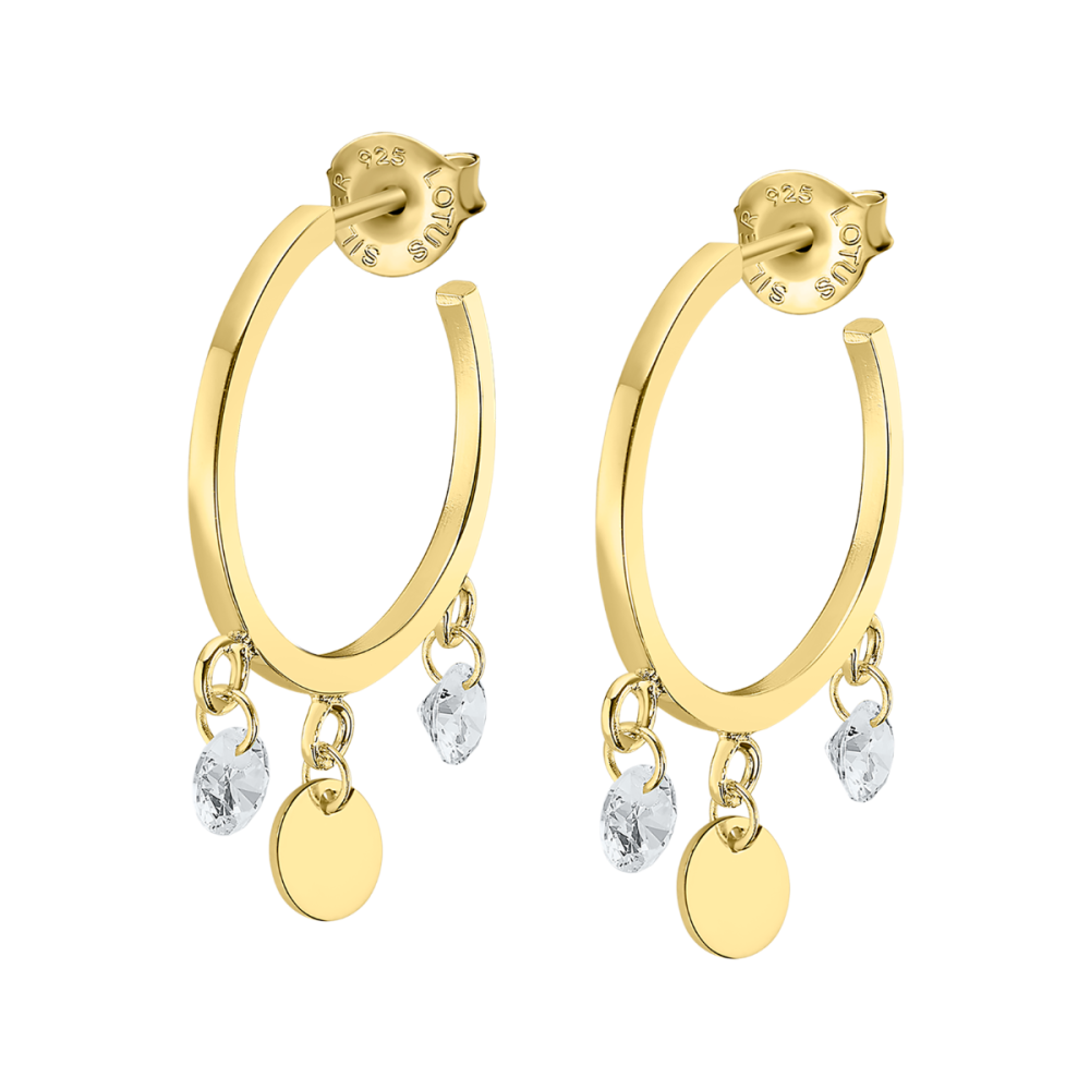 Lotus Orecchini Donna Argento Gold Cristalli Bianchi