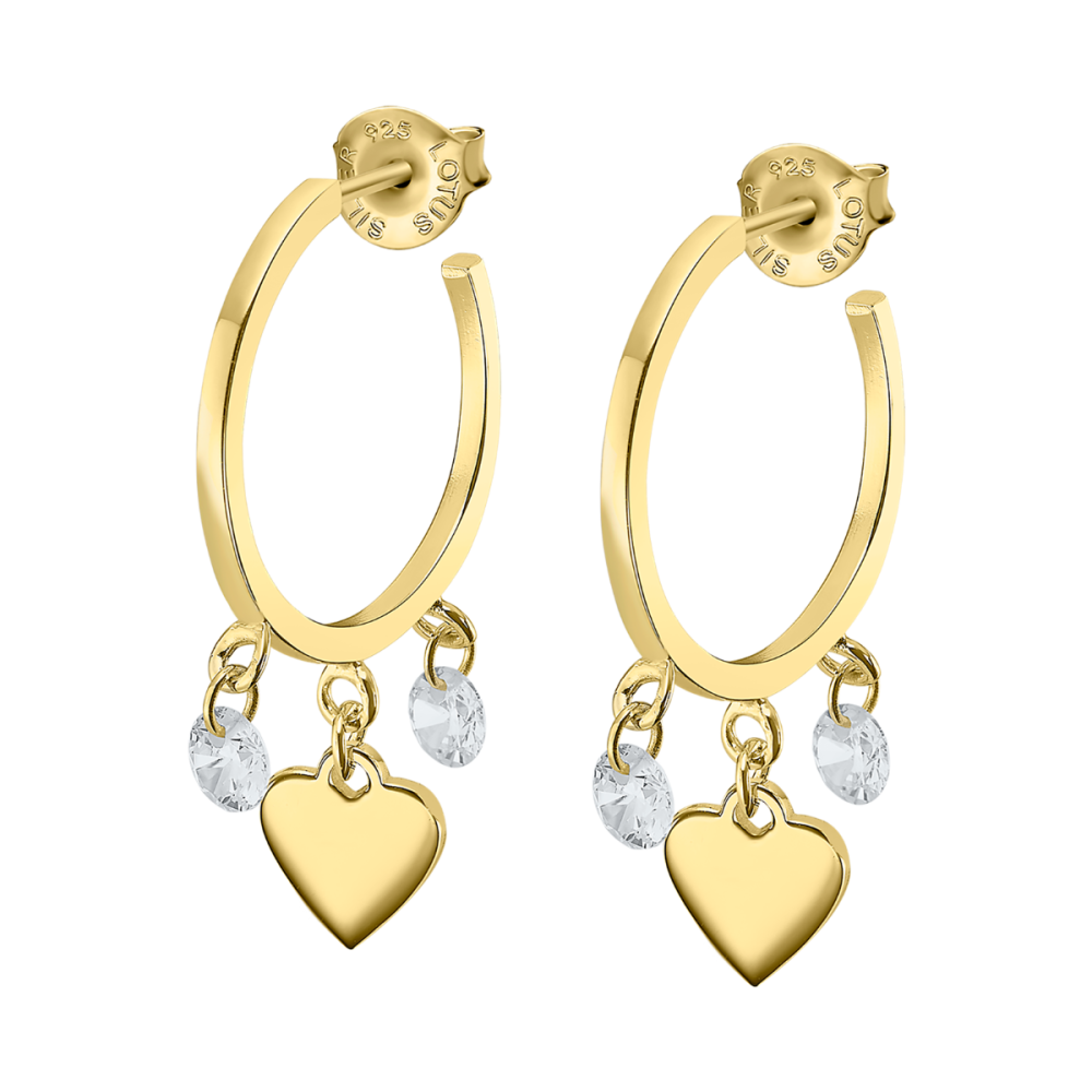Lotus Orecchini Donna Argento Gold Cristalli e Cuore