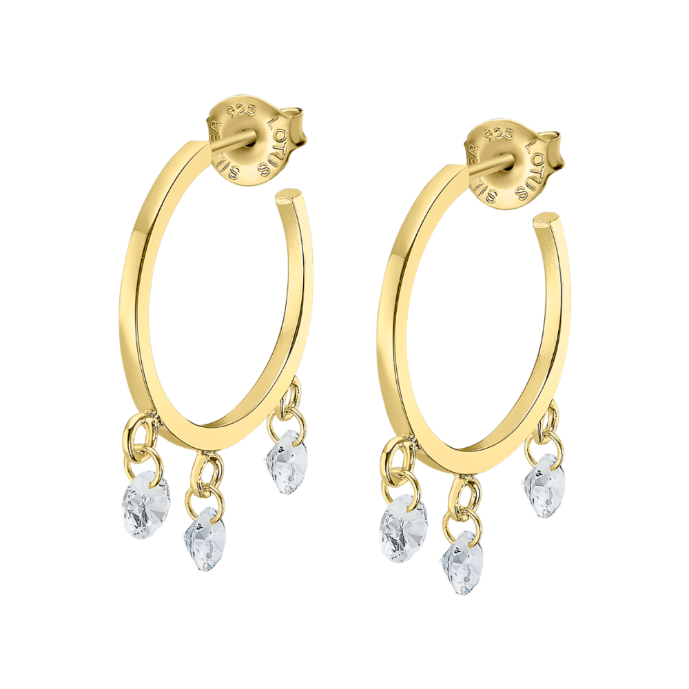Lotus Orecchini Donna Argento Gold Cristalli Bianchi