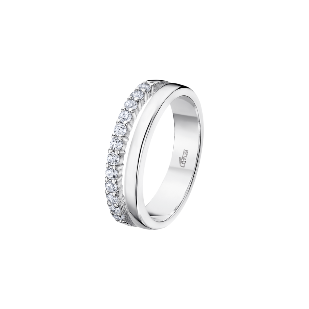 Lotus Anello Argento Rodiato Zirconi Bianchi