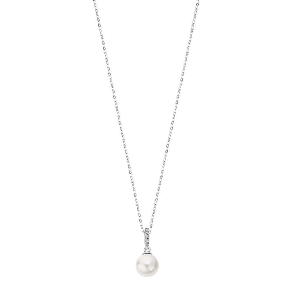 Lotus Collana Argento Perla 8 mm e Zirconi