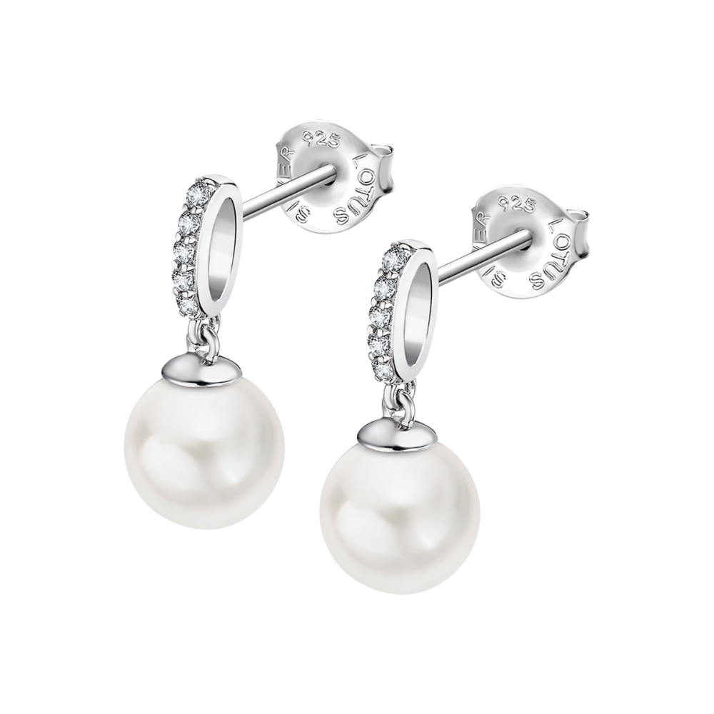 Lotus Orecchini Argento Perla e Zirconi
