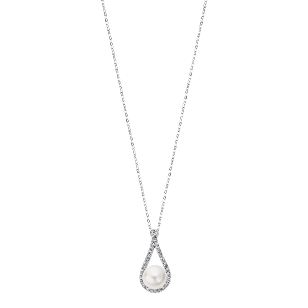 Lotus Collana Argento Rodiato Pendente con Perla