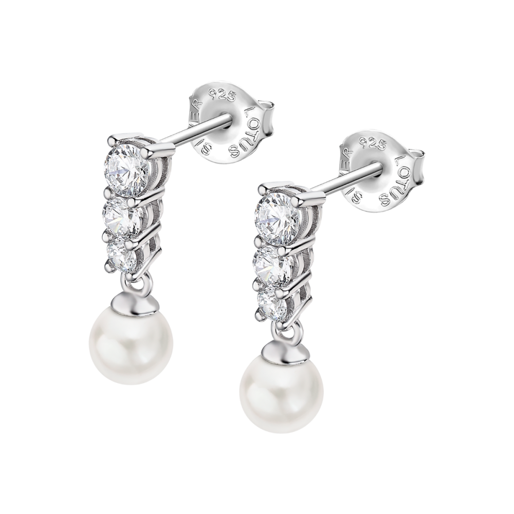Lotus Orecchini Argento Rodiato Perla e Zirconi