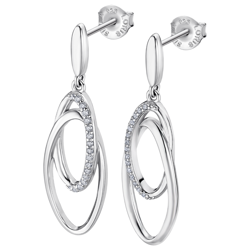 Lotus Orecchini Argento Rodiato Pendenti Ovali e Zirconi
