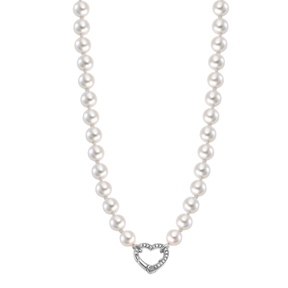 Lotus Collana Argento Perle 6 mm e Cuore