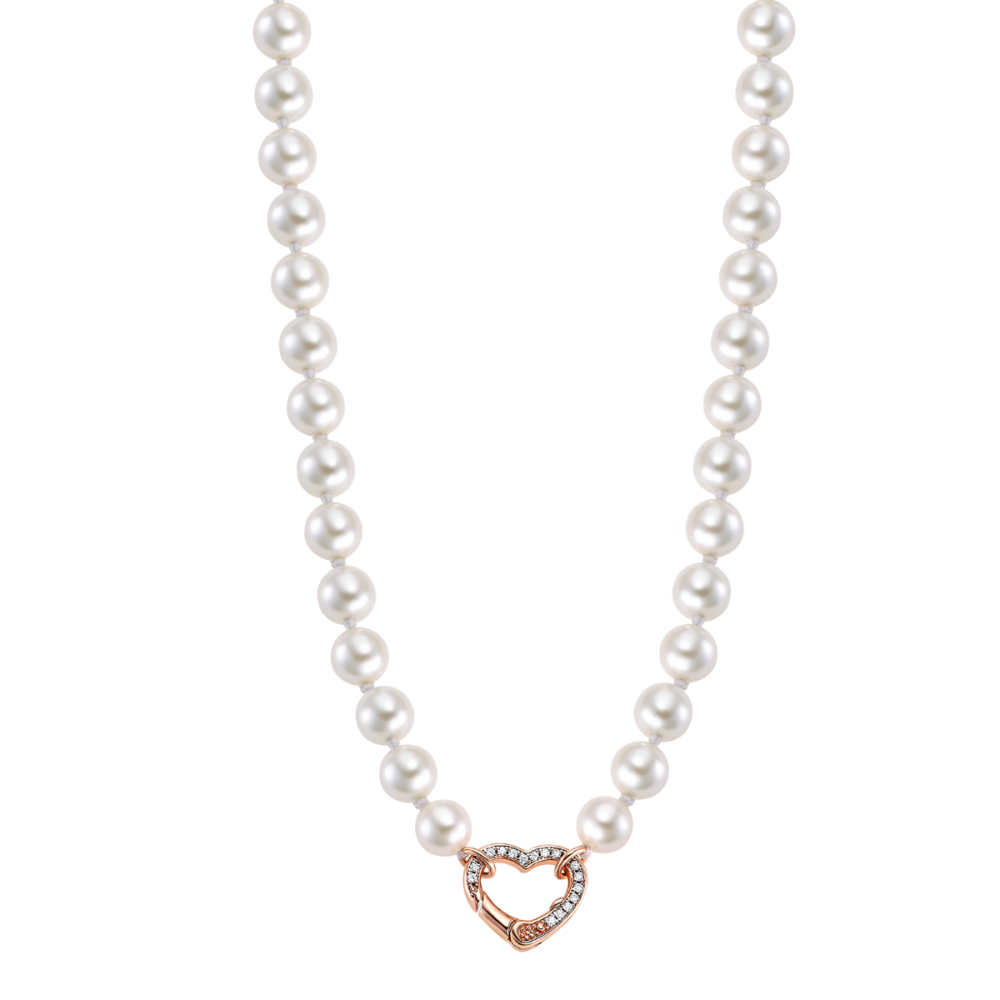 Lotus Collana Argento Rosè Perle 6 mm e Cuore