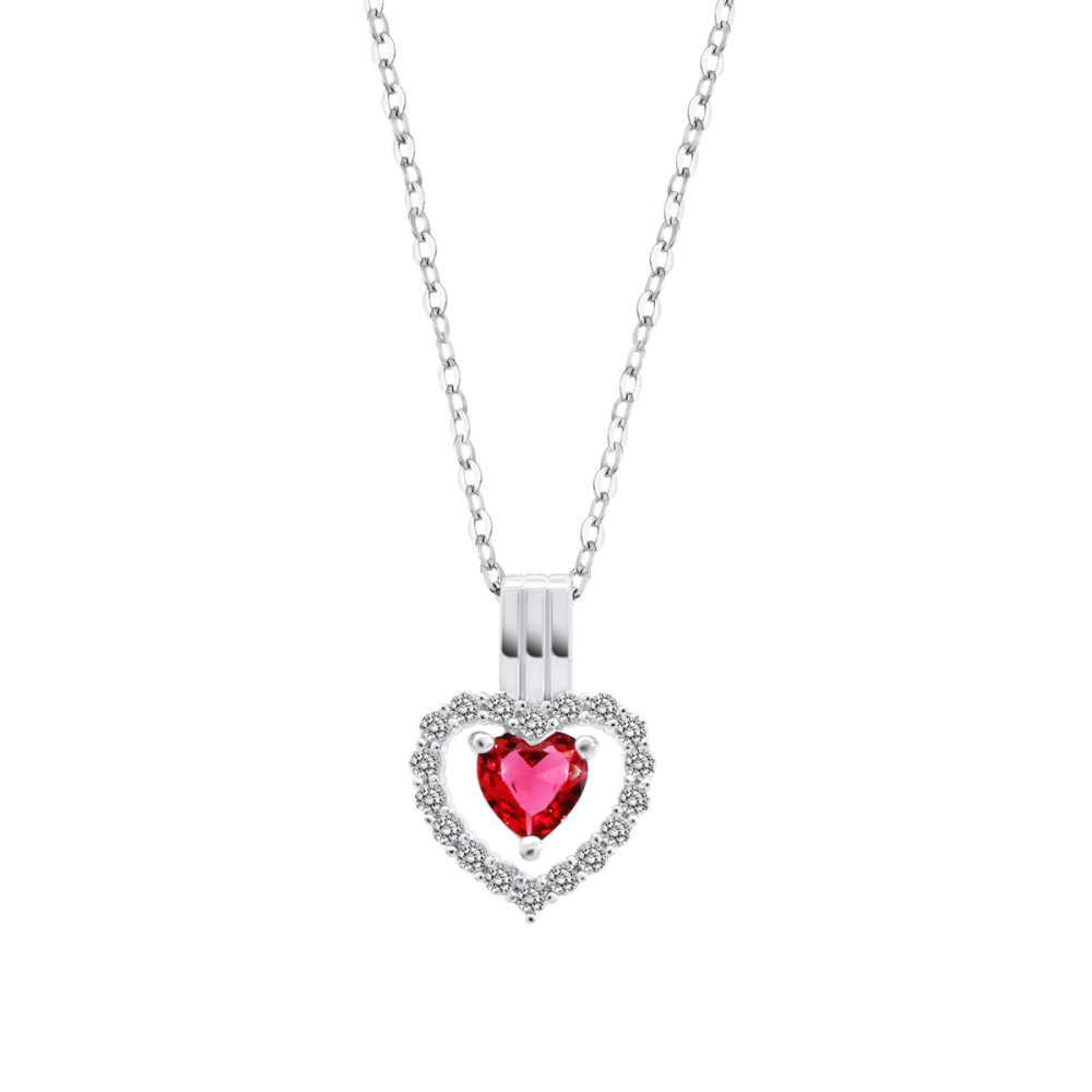 Lotus Collana Argento Cristallo Cuore Fucsia e Zirconi