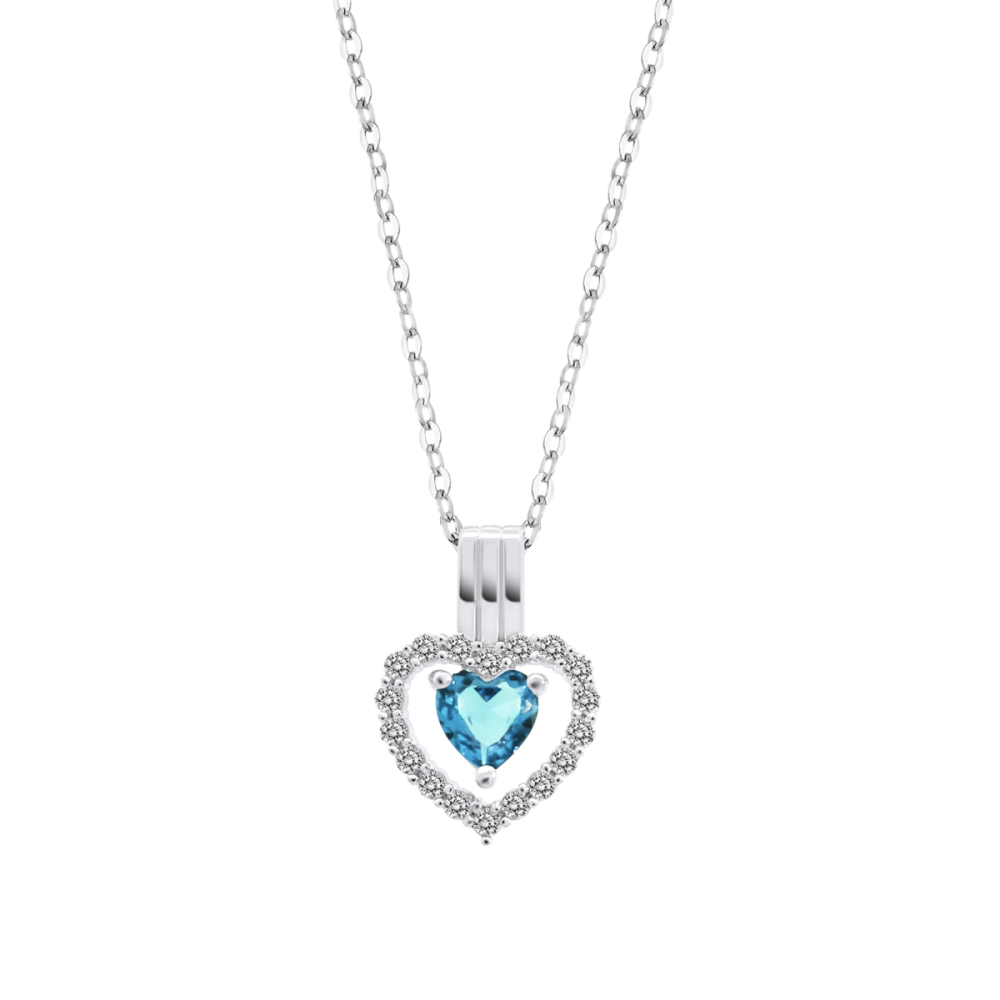 Lotus Collana Argento Cristallo Cuore Azzurro e Zirconi