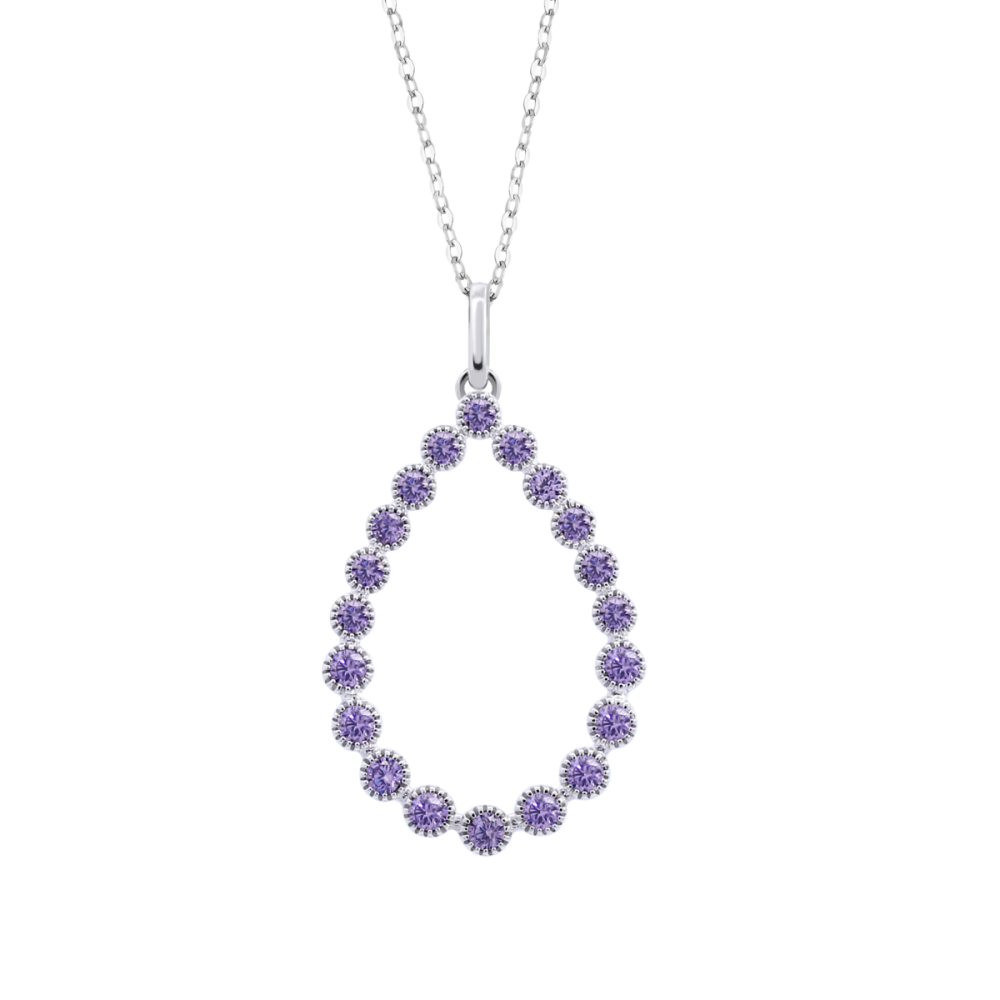 Lotus Collana Argento Pendente Goccia con Cristalli Viola