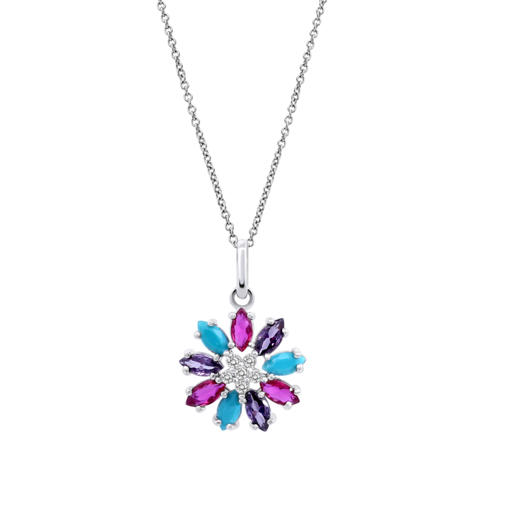 Lotus Collana Argento Fiore Cristalli Multicolor