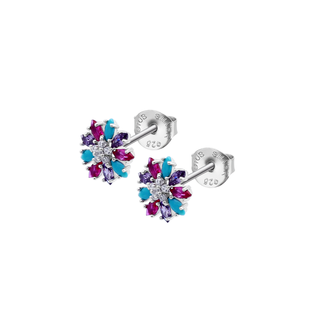 Lotus Orecchini Argento Fiore Cristalli Multicolor