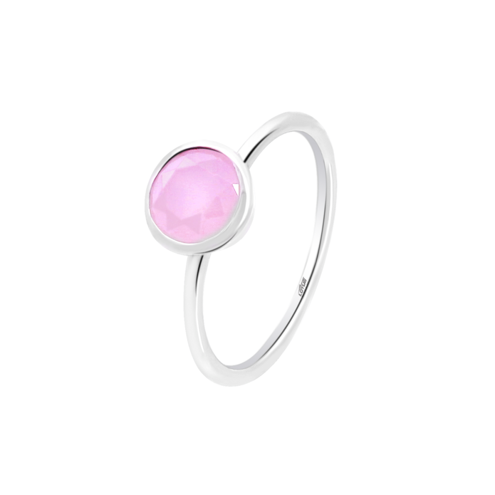 Lotus Anello Argento Rodiato Pietra Rosa