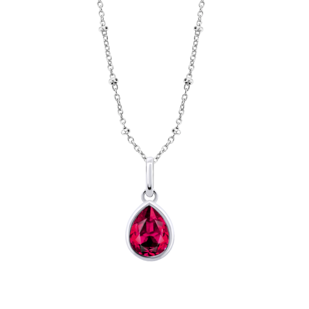 Lotus Collana Argento Pendente Cristallo Fucsia