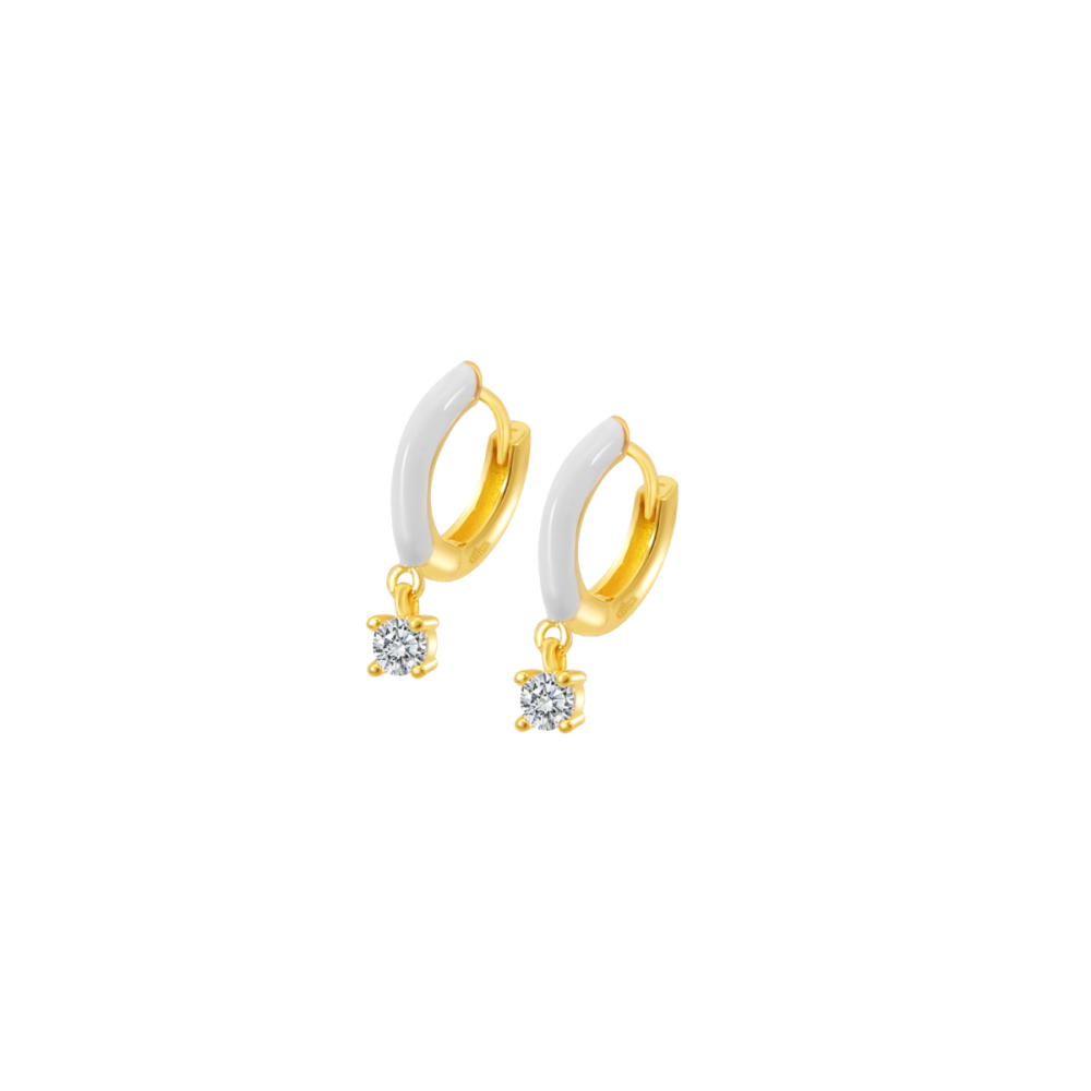 Lotus Orecchini Cerchietto Argento Gold Smalto Bianco