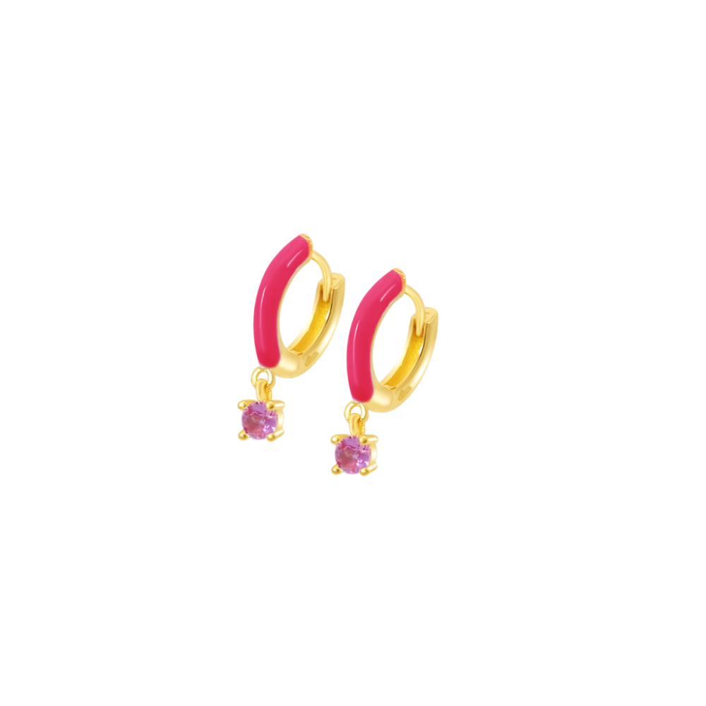 Lotus Orecchini Cerchietto Argento Gold Smalto Rosa