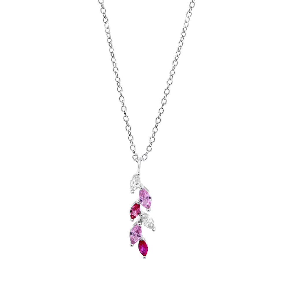 Lotus Collana Argento Pendente 6 Cristalli Multicolor