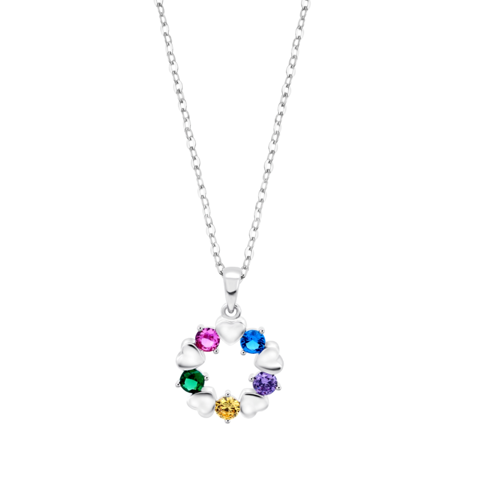 Lotus Collana Argento Pendente Cuori e Cristalli Multicolor