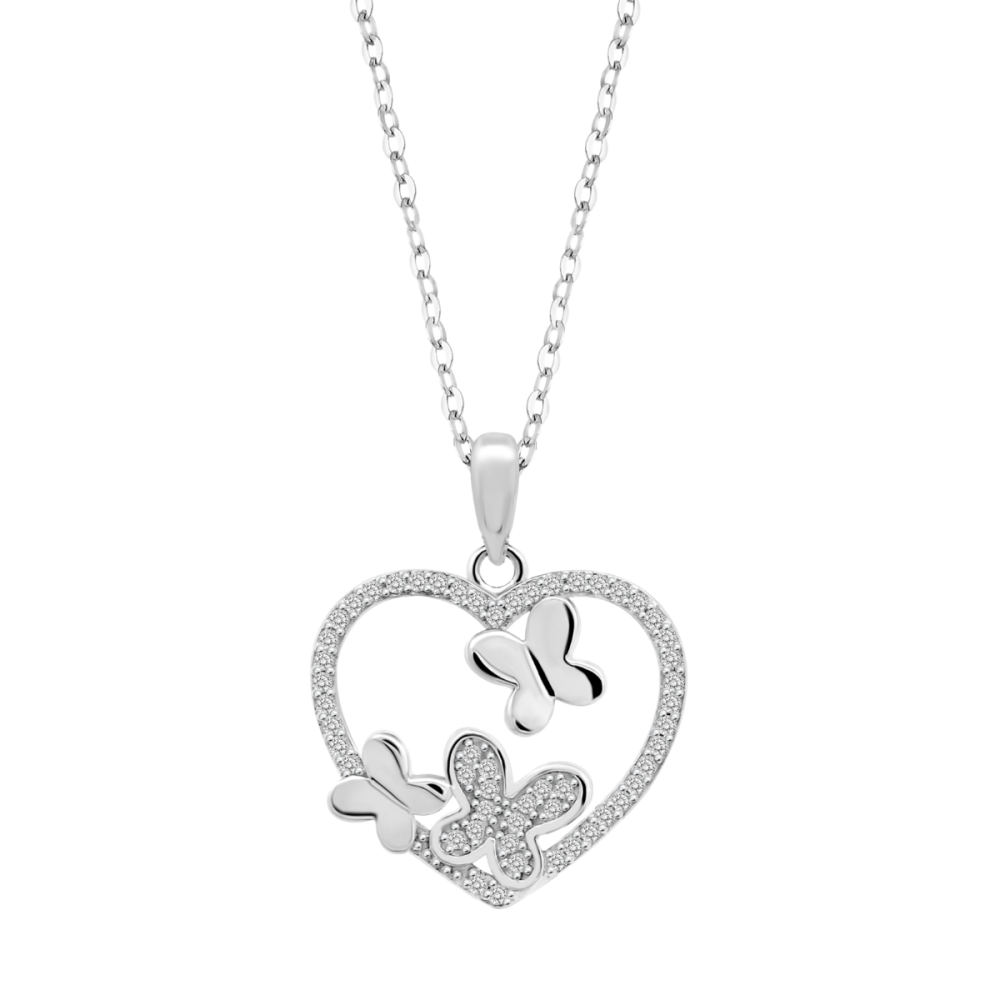 Lotus Collana Argento Cuore con Farfalle