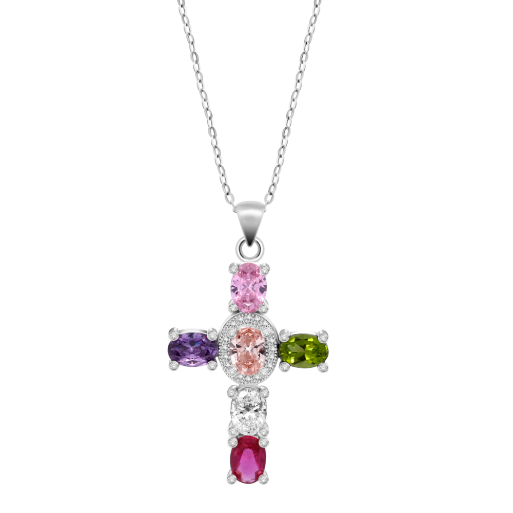 Lotus Collana Argento Croce Multicolor