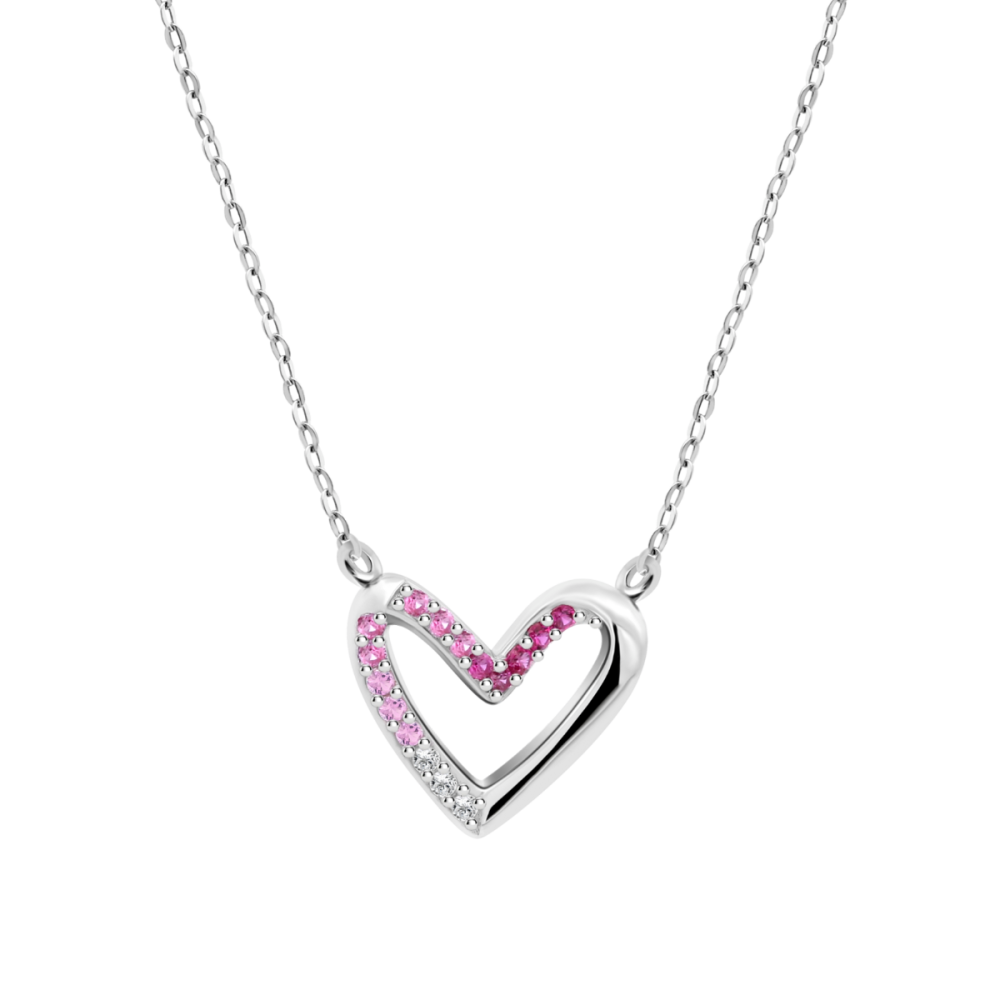 Lotus Collana Argento Cuore Cristalli Rosa