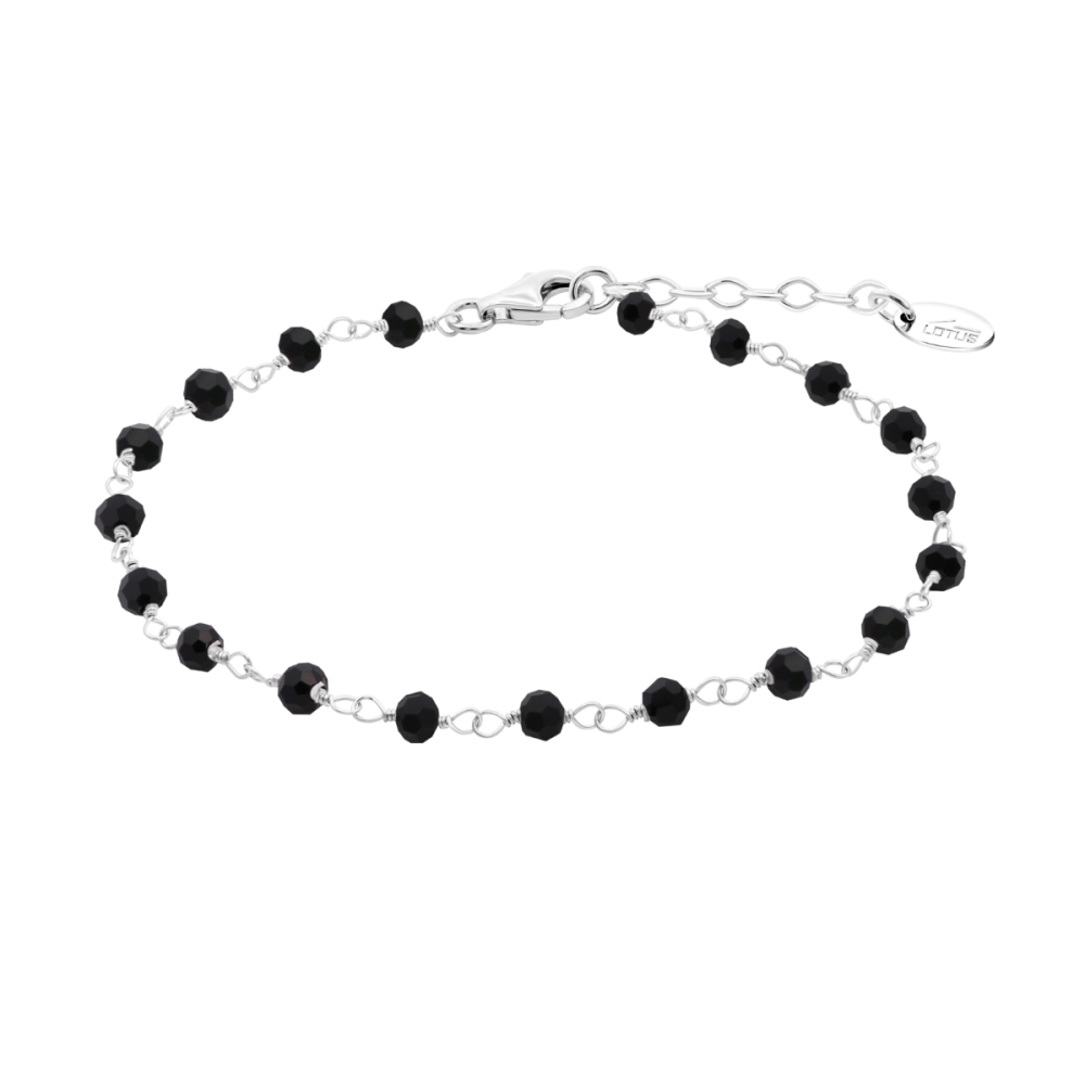 Lotus Bracciale Argento Grani Neri