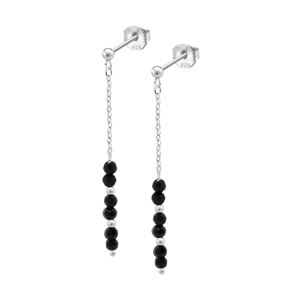 Lotus Orecchini Argento Grani Neri
