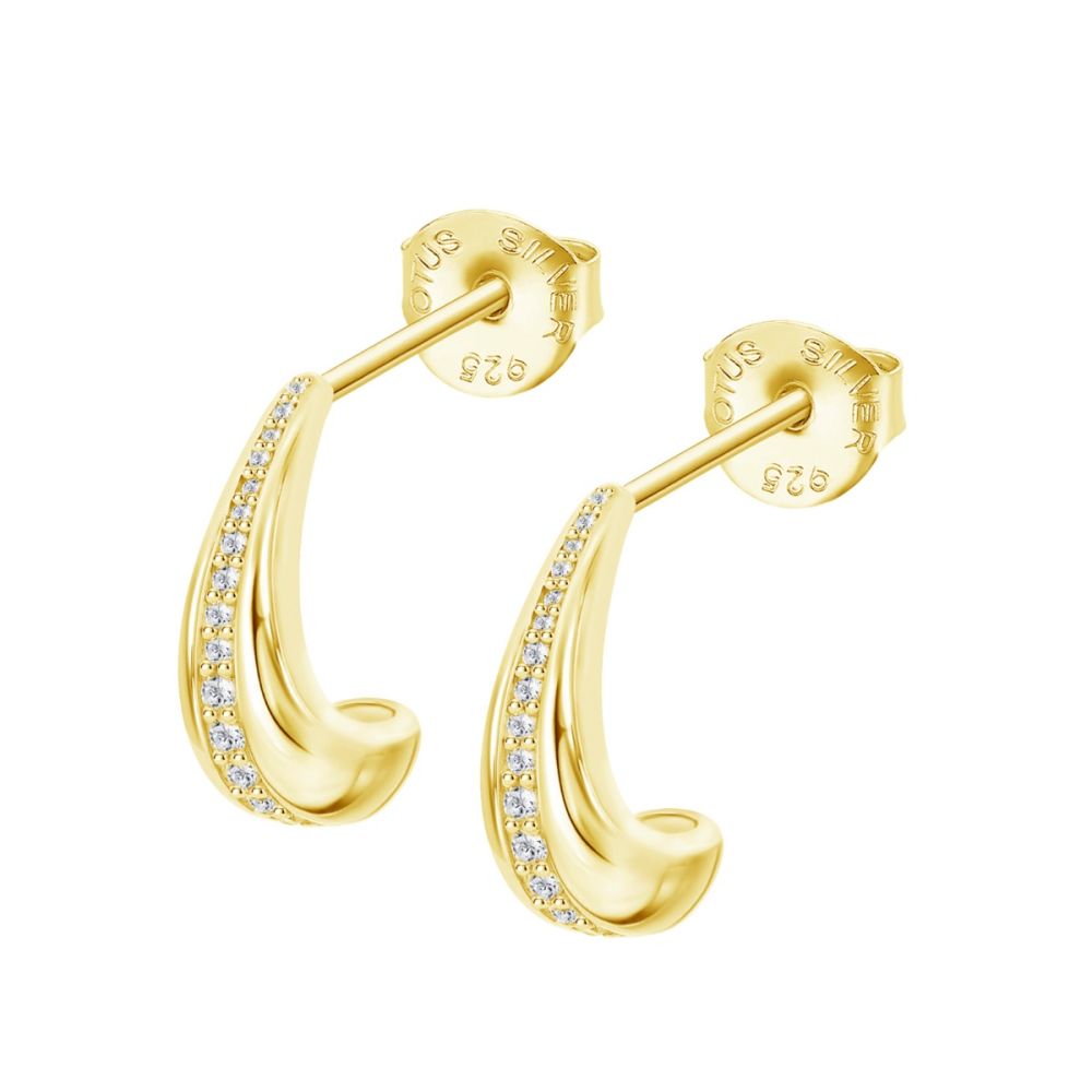 Lotus Orecchini Argento Gold Zirconi Bianchi