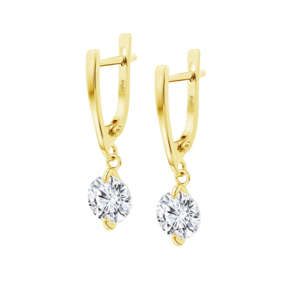 Lotus Orecchini Argento Gold Pendente Zircone Bianco