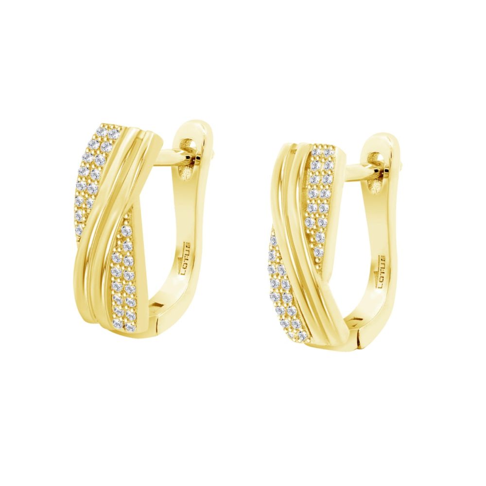 Lotus Orecchini Argento Gold Zirconi Bianchi